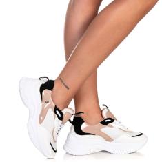 Tênis Feminino Chuncky Sneaker Casual Plataforma Branco Nude