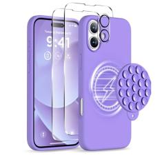 COFFKER Capa magnética para 16 Plus, compatível com Magsafe, suporte de telefone com ventosa, [2 protetores de tela] [protetor de lente da câmera] Capa protetora de silicone à prova de choque para
