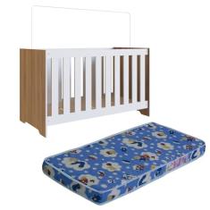 Berço Mini Cama 3X1 Com Colchao LA013 Nogal Manchester Branco Comm