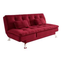 Sofá-Cama Casal 3 Lugares Amanda Suede com Almofadas Vermelho - Modern