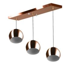 Lustre Pendente Bola Triplo Base Retangular Cobre - MARRYLUZ