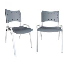 Kit 2 Cadeiras Iso para Escola Escritório Comércio Cinza Base Branca