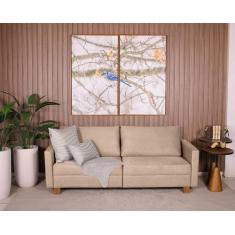 Sofá 3 Lugares 1,60m Fixo Veludo Plaza Bege - Straub Web