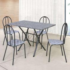 Conjunto de Mesa com 4 Cadeiras Bruna Craqueado Preto e Estampa Capito