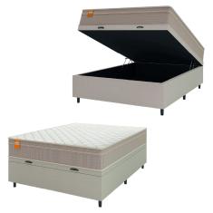 Cama Box Baú Casal Colchão Molas Qatar 138x188x63cm Bege/Branco Inducol - Suporta Até 200 Kg Por Pessoa