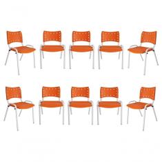 Kit 10 Cadeiras Iso Para Escola Escritório Comércio Laranja Base Branca