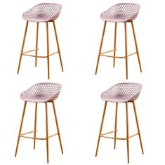 Kit 4 Banquetas Altas Clarice Sidera Rivatti Polipropileno Camurça Base Metal Aço