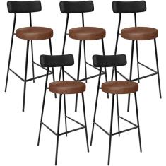 Kit 05 Banquetas Alta Bar Cozinha Sala De Jantar Milão L02 Couríssimo Preto Marrom - Lyam Decor