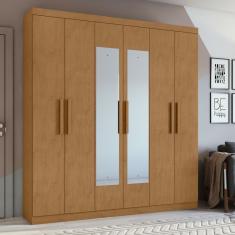 Guarda-roupa Casal 6 Portas 3 Gavetas Jazz Com Espelho Amêndoa Clean