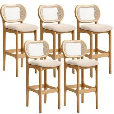 Kit 05 Banquetas Altas Para Cozinha Bancada Sala Tela Betta Fixa L02 Suede Bege - Lyam