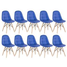 Kit - 10 X Cadeiras Estofadas Eames Eiffel Botonê - Base De Madeira Clara - Azul