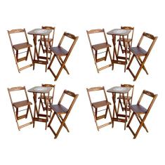 Kit 4 Conjuntos Bistrô Mesa Com 3 Banquetas Dobráveis De Madeira Personalizada Hei - Imbuia Marrom