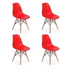 Conjunto 4 Cadeiras Charles Eames Eiffel Wood Base Madeira - Vermelha