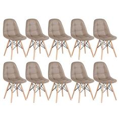 Loft7, Kit - 10 x cadeiras Eames Botonê - Nude - Base de madeira clara