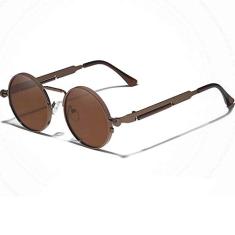 Oculos de Sol Masculino Steampunk Redondo Metal Frame Kingseven Polarizados N7579 (C5)