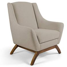 Poltrona Decorativa Fixa Base de Madeira Juliet D02 Linho Bege C-129 - Lyam Decor