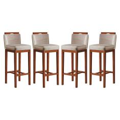 Kit 4 Banquetas Alta Estofadas para Bancada 38x102 Cm Líbia Madeira Maciça Suede Bege CCS