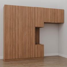 Guarda Roupa Modulado de Solteiro com Mesa de Cabeceira Esquerda 7 Portas 3 Peças Hera Cabecasa Made Louro/Cromado