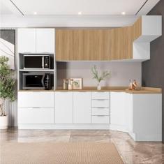 Cozinha Modulada 7 Peças com Tampo 3 Aéreos 3 Balcões e Torre Quente Ipanema Cabecasa Madeiramadeira Branco/amadeirado