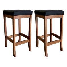 Kit 2 Banquetas Altas para Cozinha Barcelona 74 Cm Madeira Maciça Suede Preto CCS