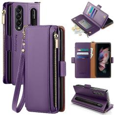 Antsturdy Capa carteira feminina compatível com Samsung Galaxy Z Fold 3 5G com 【S Pen Holder】 Capa de telefone com alça de couro PU com bloqueio de RFID Flip Folio Cover Slots de crédito masculina,