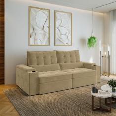 Sofá Retrátil e Reclinável com Porta Copos e Usb 4 Lugares 240cm Embaúba Extra Cabecasa Madeiramadei Palha Diamante