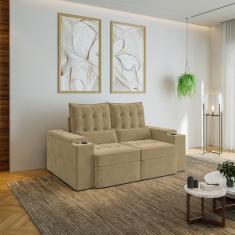 Sofá Retrátil e Reclinável com Porta Copos e Usb 3 Lugares 180cm Embaúba Extra Cabecasa Madeiramadei Palha Diamante