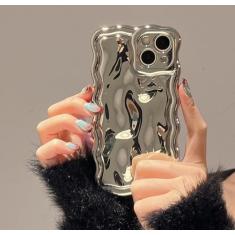 FABSPARK Capa para iPhone 12 Pro Max, padrão de bolha de meteorito 3D, galvanizada, moldura ondulada, brilhante, TPU macio à prova de choque para iPhone 12 Pro Max de 6,7 polegadas, prateado