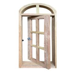 Janela de Madeira Vitro Capelinha Pivotante em Arco de Cedro Arana Esq