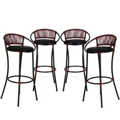 Conjunto 4 Banquetas em Fio de Fibra Artesanal para Bar, Bancada, Balc