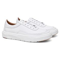 Tênis Masculino Em Couro Branco Casual Básico Estiloso - onix shoes, B