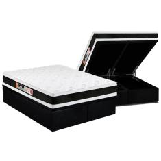Cama Box Baú Queen: Colchão Espuma Castor D45 Black E White Air Double Face + Base Black(158X198)
