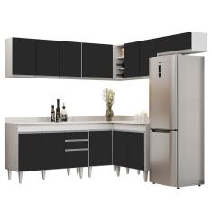 Armário De Cozinha Modulado De Canto 7 Peças Cp20 Balcão Com Tampo Branco/preto - Lumil