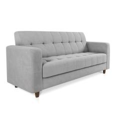 Sofá 03 Lugares Arezzo Suede Cinza Pés Chanfrado Tabaco - D`rossi