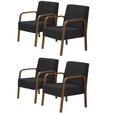 Kit 4 Poltronas Decorativas 1 Lugar Jade Braço Madeira D Salla Suede