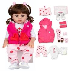 Boneca Bebê Reborn Realista Brastoy Silicone Conjunto de Roupa Chupeta