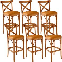 Kit 06 Banquetas Altas Cozinha Bancada Bar Sala Jantar Estofada Ávila L02 Couríssimo Whisky - Lyam