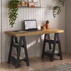 Escrivaninha Mesa Escritório 135cm Moderna com Pés Cavalete em Tambura