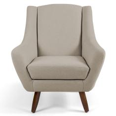 Poltrona Decorativa Sala de Estar Pés de Madeira Naomi Algodão Poliéster Bege - Gran Belo