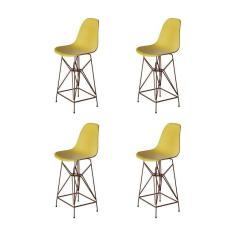 Kit 4 Banquetas Bistrô Alta Eames Amarela Base Ferro Cobre - Cor: Amarelo