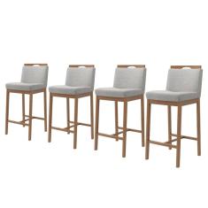 Conjunto 4 Banquetas Madeira Maciça Dani Nogueira Tec Lona