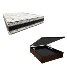 Cama Base Box Baú Casal Super Confort Sintético Marrom + Colchão Casal Super Confort D33  28x138x188