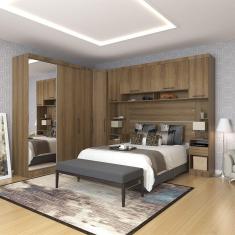 Quarto de Canto Casal com Guarda Roupas com Espelho e Mesas de Cabeceira Paris Luciane Móveis