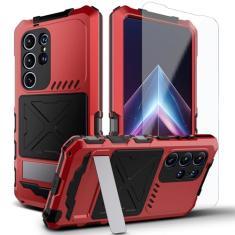 Lunivop Capa para Samsung Galaxy S24 Ultra Heavy Duty Metal Alumínio Bumper Protetor de Tela Embutido Lentes de Borracha de Grau Militar Rígido Durável Capas de Telefone Homens Armadura s 24 Ultra