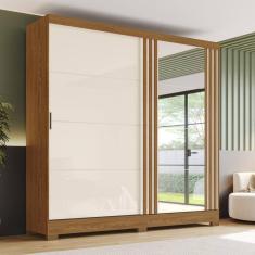 Guarda-roupa Solteiro 2 Portas de Correr 3 Gavetas com Espelho B352 Marrom/Off White