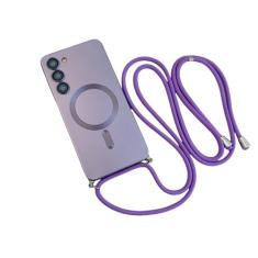 Capa magnética de cordão crossbody para Samsung Galaxy S24 S23 S22 Plus Ultra S21 FE Proteção de câmera capa macia de TPU, roxo escuro, para Samsung S21Ultra