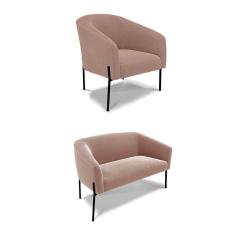 Sofá Namoradeira e Poltrona Pé Ferro Preto Stella Bouclê D03 - D`Rossi