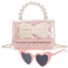 LJCTULY Bolsa infantil, bolsa com laço para meninas, bolsa infantil, bolsa transversal para meninas, presente de aniversário, rosa, Casual