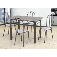Conjunto de Mesa com 4 Cadeiras Monique Craquado Preto e Linho - Artef