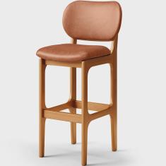 Banqueta Alta Para Cozinha Madeira Fixa Betta L02 Imbuia Couríssimo Camel - Lyam Decor